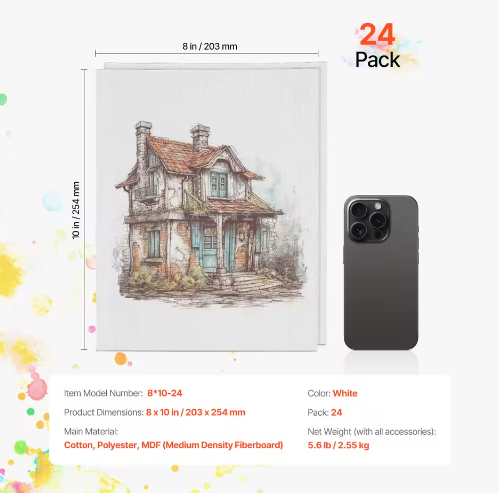 Set van 24 Canvas Schilderpanelen – Schilderdoeken voor Acryl, Olieverf en Aquarel