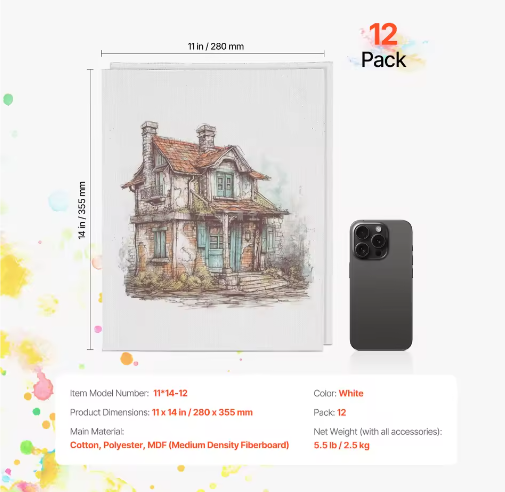 Set van 24 Canvas Schilderpanelen – Schilderdoeken voor Acryl, Olieverf en Aquarel