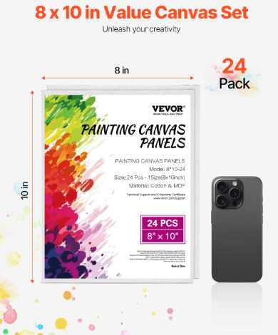 Set van 24 Canvas Schilderpanelen – Schilderdoeken voor Acryl, Olieverf en Aquarel
