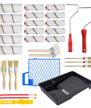 31-Delige Verfroller Set – Schildergereedschap met Rollen, Penselen en Verfbak