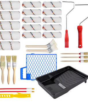 31-Delige Verfroller Set – Schildergereedschap met Rollen, Penselen en Verfbak