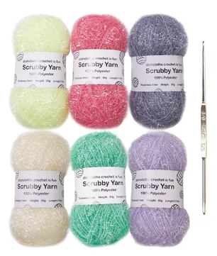 Set van 6 Scrubby Garen – Polyester Schrobgaren voor Haken en Breien