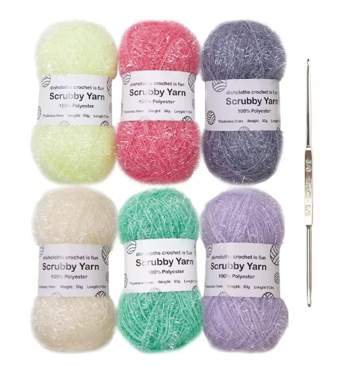 Set van 6 Scrubby Garen – Polyester Schrobgaren voor Haken en Breien