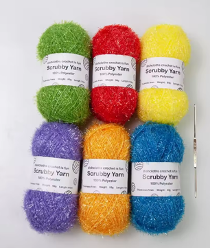 Set van 6 Scrubby Garen – Polyester Schrobgaren voor Haken en Breien