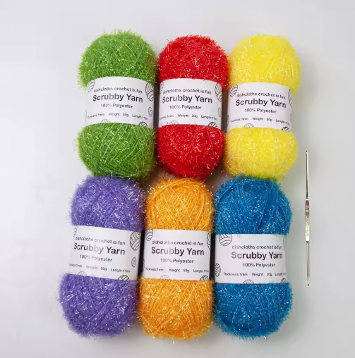 Set van 6 Scrubby Garen – Polyester Schrobgaren voor Haken en Breien