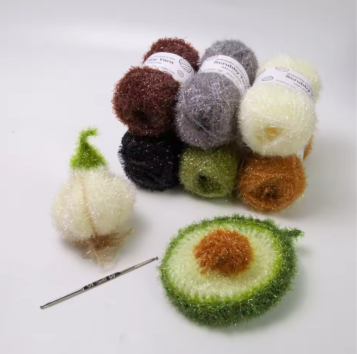 Set van 6 Scrubby Garen – Polyester Schrobgaren voor Haken en Breien
