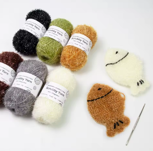 Set van 6 Scrubby Garen – Polyester Schrobgaren voor Haken en Breien
