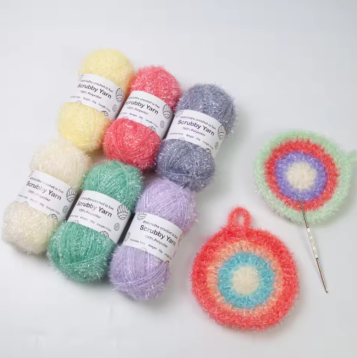 Set van 6 Scrubby Garen – Polyester Schrobgaren voor Haken en Breien