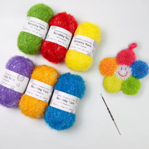 Set van 6 Scrubby Garen – Polyester Schrobgaren voor Haken en Breien
