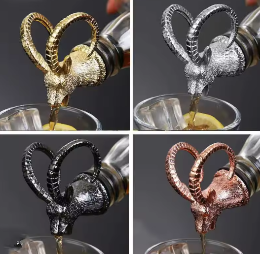 Dierenkop Wijnschenker van Zinklegering – Decoratieve Flessentuit