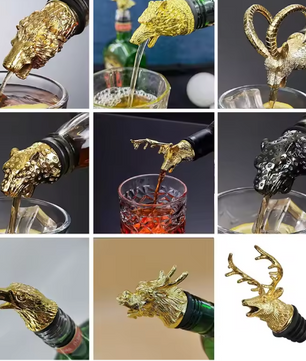 Dierenkop Wijnschenker van Zinklegering – Decoratieve Flessentuit