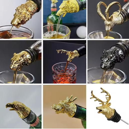 Dierenkop Wijnschenker van Zinklegering – Decoratieve Flessentuit