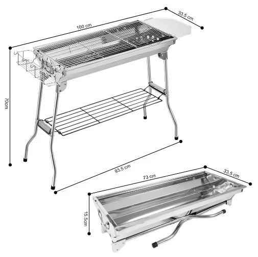 Opvouwbare Houtskool BBQ Grill met RVS Grillroosters