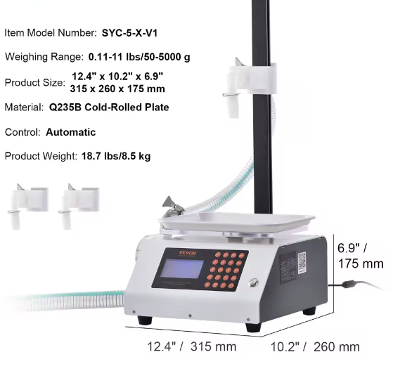 Automatische Vloeistof Vulmachine met Tandwielpomp en Digitale Controle – Flessenvuller voor Parfum, Drank en Olie 50-5000 g
