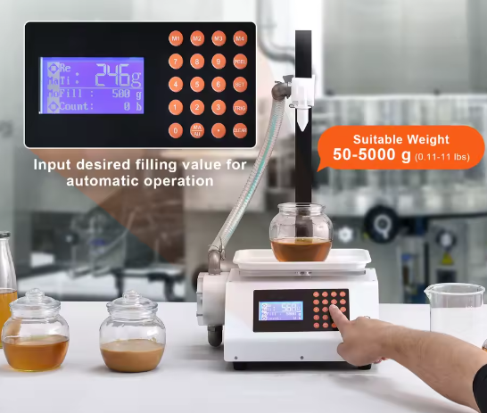 Automatische Vloeistof Vulmachine met Tandwielpomp en Digitale Controle – Flessenvuller voor Parfum, Drank en Olie 50-5000 g