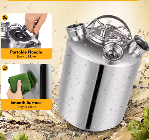 10L Bierlijn Reinigingsvat – RVS Reinigingsset met 2D-Koppeling voor Tapinstallaties