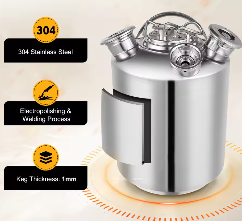 10L Bierlijn Reinigingsvat – RVS Reinigingsset met 2D-Koppeling voor Tapinstallaties