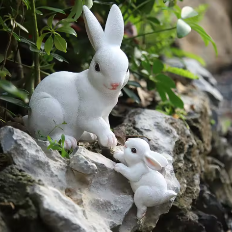 Paashaas Familiebeeld – Decoratief Lente Ornament voor Tuin en Tafel