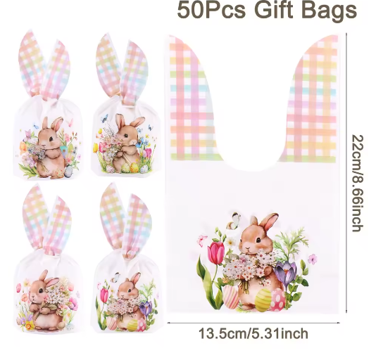 Set van 50 Paas Traktatiezakjes met Konijnenoren – Cadeau- en Snackverpakkingen