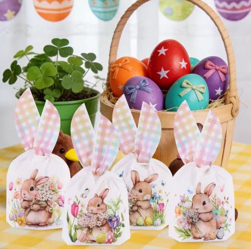 Set van 50 Paas Traktatiezakjes met Konijnenoren – Cadeau- en Snackverpakkingen