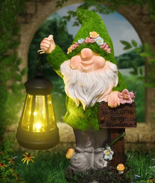 Tuinkabouter Beeld met Solar Lantaarn – Decoratief Tuinbeeld voor Buiten