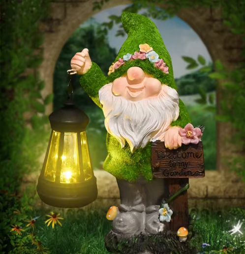 Tuinkabouter Beeld met Solar Lantaarn – Decoratief Tuinbeeld voor Buiten