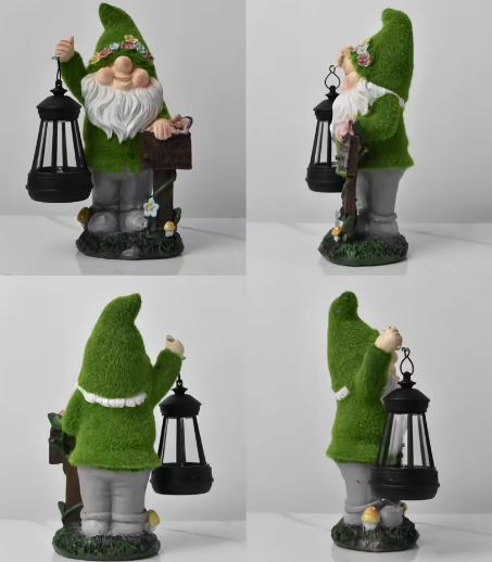 Tuinkabouter Beeld met Solar Lantaarn – Decoratief Tuinbeeld voor Buiten