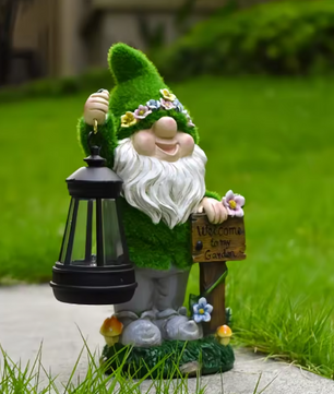 Tuinkabouter Beeld met Solar Lantaarn – Decoratief Tuinbeeld voor Buiten