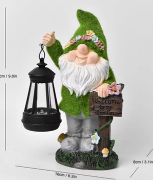 Tuinkabouter Beeld met Solar Lantaarn – Decoratief Tuinbeeld voor Buiten