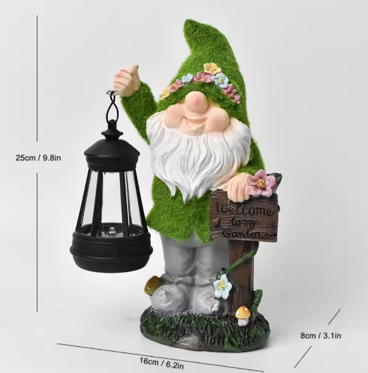 Tuinkabouter Beeld met Solar Lantaarn – Decoratief Tuinbeeld voor Buiten