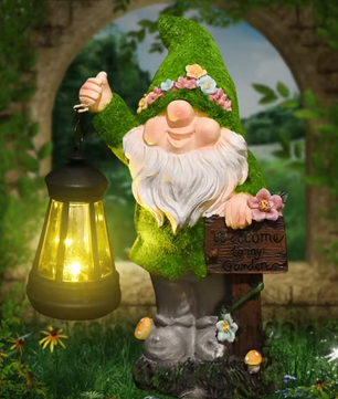 Tuinkabouter Beeld met Solar Lantaarn – Decoratief Tuinbeeld voor Buiten