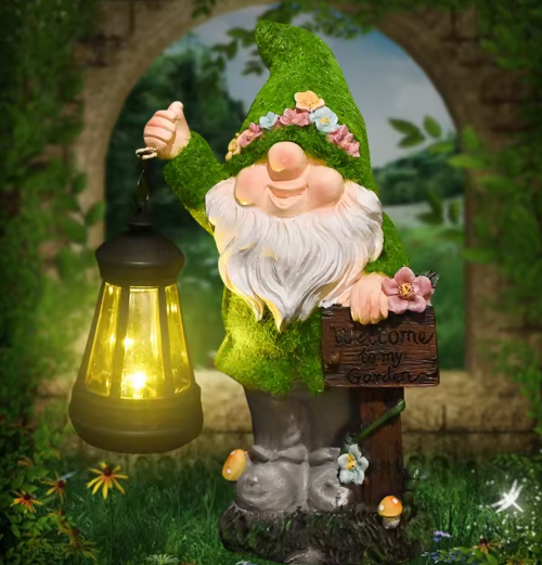 Tuinkabouter Beeld met Solar Lantaarn – Decoratief Tuinbeeld voor Buiten