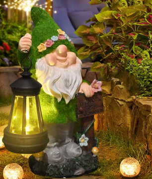 Tuinkabouter Beeld met Solar Lantaarn – Decoratief Tuinbeeld voor Buiten