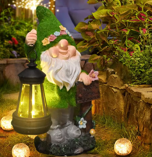 Tuinkabouter Beeld met Solar Lantaarn – Decoratief Tuinbeeld voor Buiten