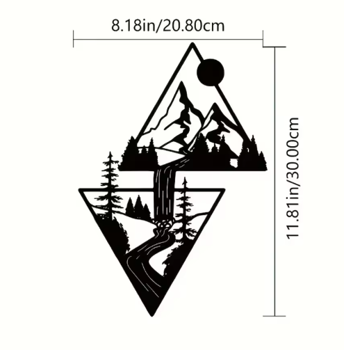 Metalen Berg en Bos Muurdecoratie – Natuur Wandkunst voor Interieur