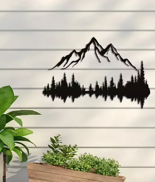 Metalen Berg en Bos Muurdecoratie – Natuur Wandkunst voor Interieur