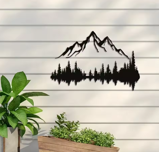 Metalen Berg en Bos Muurdecoratie – Natuur Wandkunst voor Interieur