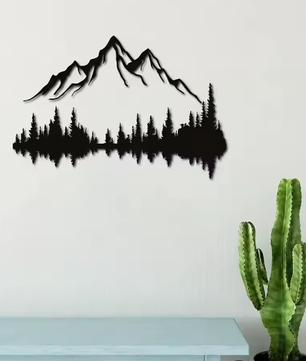 Metalen Berg en Bos Muurdecoratie – Natuur Wandkunst voor Interieur