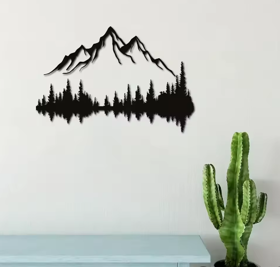 Metalen Berg en Bos Muurdecoratie – Natuur Wandkunst voor Interieur