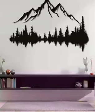 Metalen Berg en Bos Muurdecoratie – Natuur Wandkunst voor Interieur