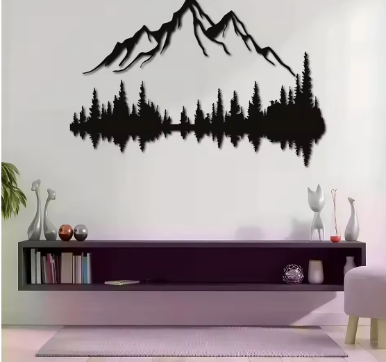 Metalen Berg en Bos Muurdecoratie – Natuur Wandkunst voor Interieur