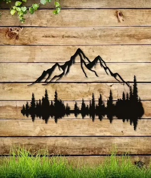 Metalen Berg en Bos Muurdecoratie – Natuur Wandkunst voor Interieur