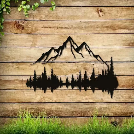 Metalen Berg en Bos Muurdecoratie – Natuur Wandkunst voor Interieur