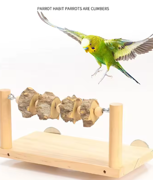 Houten Papegaai Platform met Zitstok – Vogel Kooi Accessoire met Kauwtouw