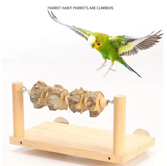 Houten Papegaai Platform met Zitstok – Vogel Kooi Accessoire met Kauwtouw