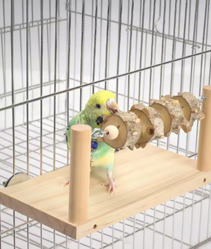 Houten Papegaai Platform met Zitstok – Vogel Kooi Accessoire met Kauwtouw