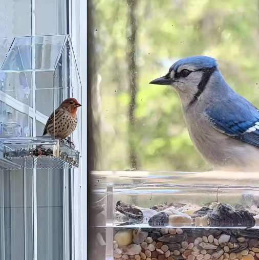 Transparant Vogelvoederhuisje met Zuignappen – Acryl Raam Voederbak voor Buiten