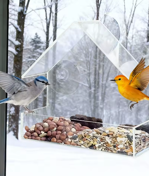 Transparant Vogelvoederhuisje met Zuignappen – Acryl Raam Voederbak voor Buiten