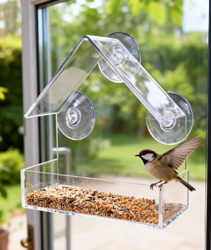 Transparant Vogelvoederhuisje met Zuignappen – Acryl Raam Voederbak voor Buiten