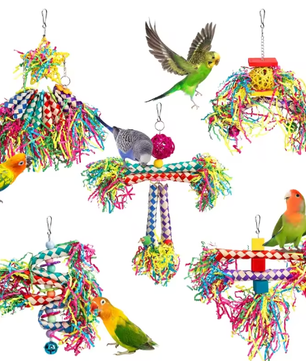 Set van 5 Vogel Versnipper Speelgoed – Hangend Kauw- en Foerageerspeelgoed voor Papegaaien